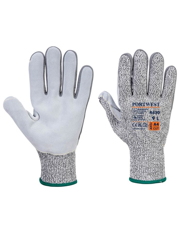 Cut D13 Leather Palm Glove, L, R, Grey