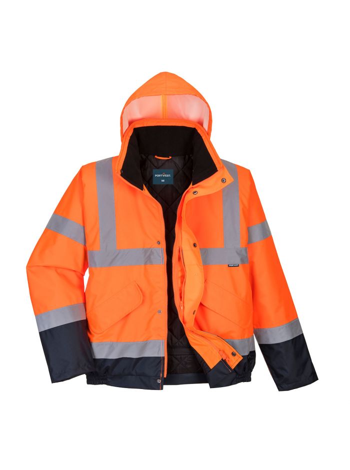 Hi-Vis Contrast Winter Bomber Jacket , L, R, Orange/Navy