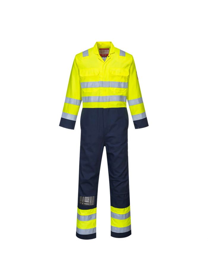 Bizflame Work Hi-Vis Contrast FR Coverall, 4XL, R, Yellow/Navy