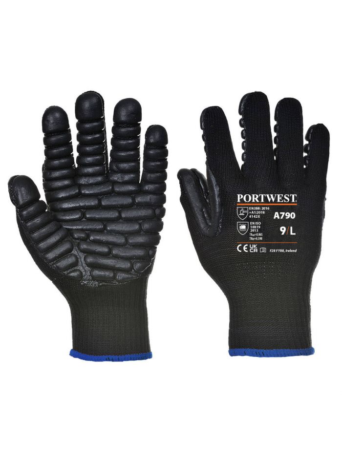 Anti-Vibration 10 Rubber Chloroprene Glove, L, R, Black