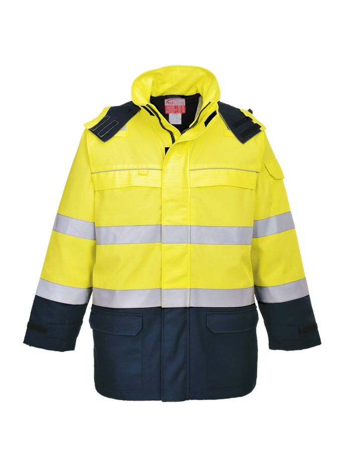 Bizflame Rain+ Hi-Vis Multi-Norm Constrast FR Jacket, L, R, Yellow/Navy