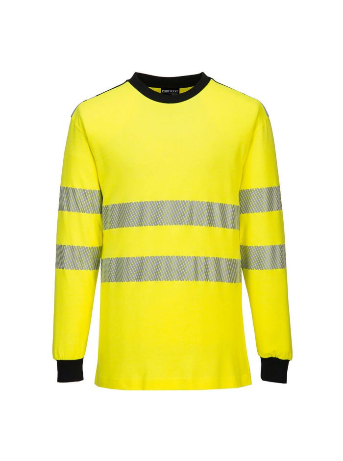 PW3 Modaflame Knit Hi-Vis FR Long Sleeve T-Shirt, L, R, Yellow/Black
