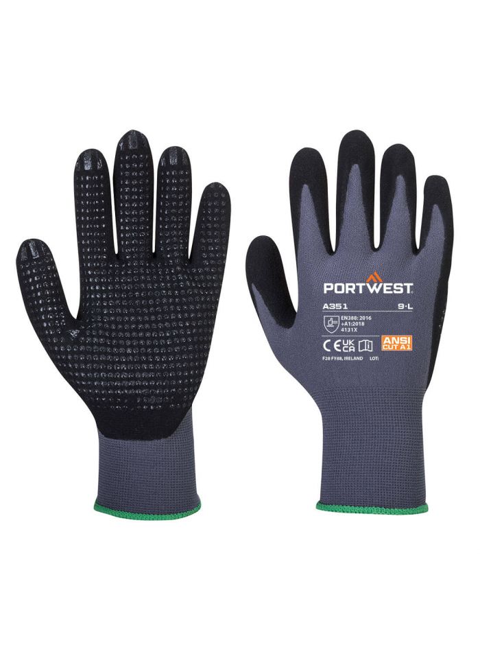 Grip 15 Nitrile Sandy Dotted Glove , L, R, Grey/Black