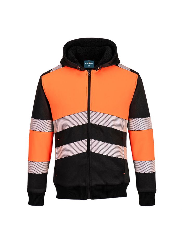 PW3 Hi-Vis Zipped Class 1 Winter Hoodie, 4XL, R, Orange/Black