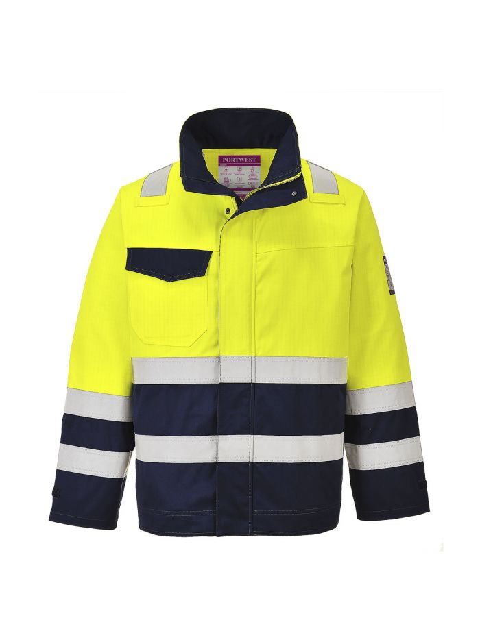 Modaflame Work Hi-Vis Multi-Norm Contrast FR Jacket, L, R, Yellow/Navy