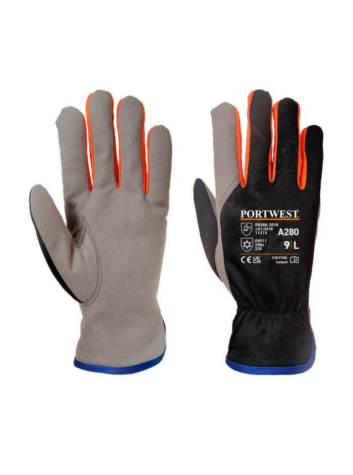 Cold 240 Synthetic Leather Mechanical Glove, L, R, Black/Orange