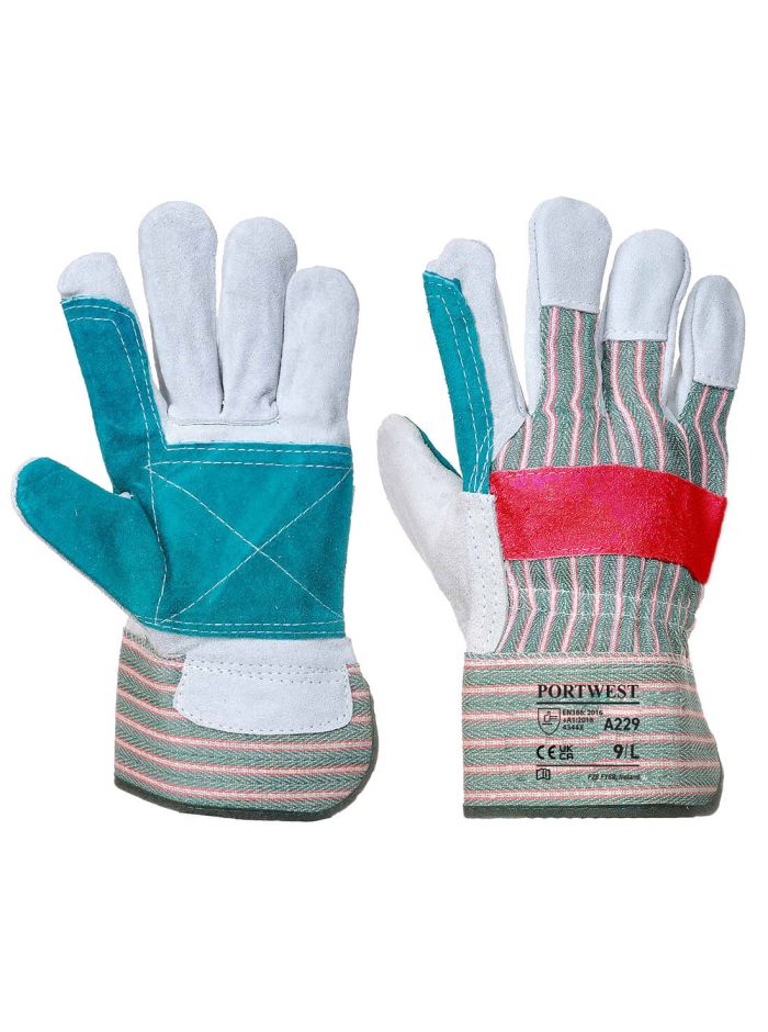 Leather Rigger 320 Cow Split Reinforced Palm Glove, XL, R, Green