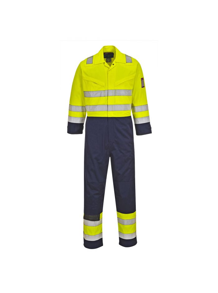Modaflame Work Hi-Vis Multi-Norm Contrast FR Coverall, 4XL, R, Yellow/Navy