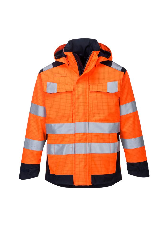Modaflame Rain+ Hi-Vis Multi-Norm Contrast FR Jacket, 4XL, R, Orange/Navy