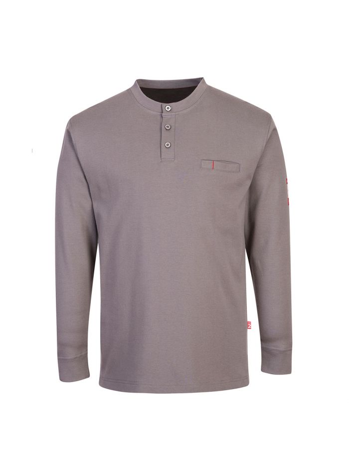Bizflame Knit FR Long Sleeve Henley, L, R, Grey