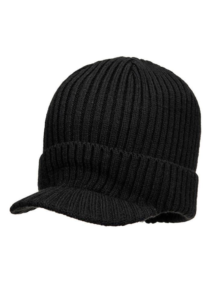 Beanie Hat with Peak, , R, Black