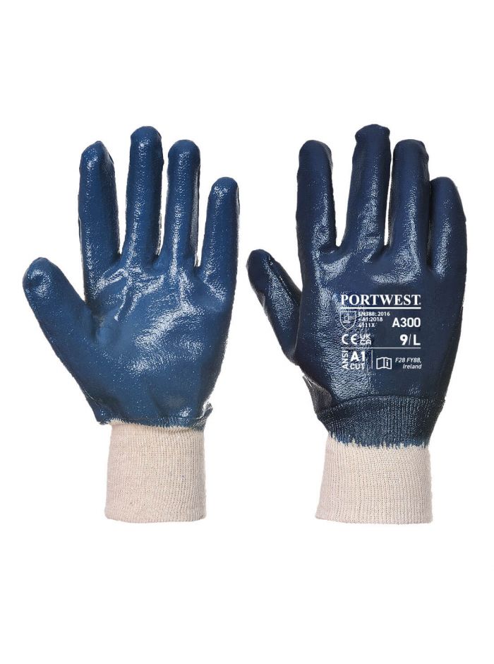 Grip 12 Nitrile Full Dipped Knitwrist Glove , L, R, Navy