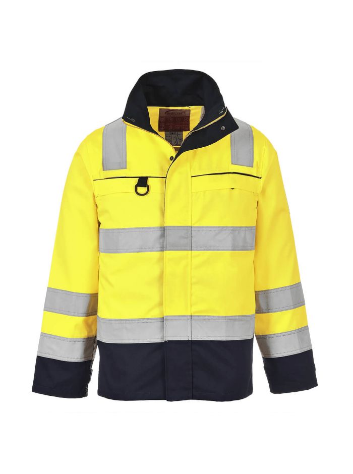Bizflame Work Hi-Vis Multi-Norm Contrast FR Jacket, L, R, Yellow/Navy