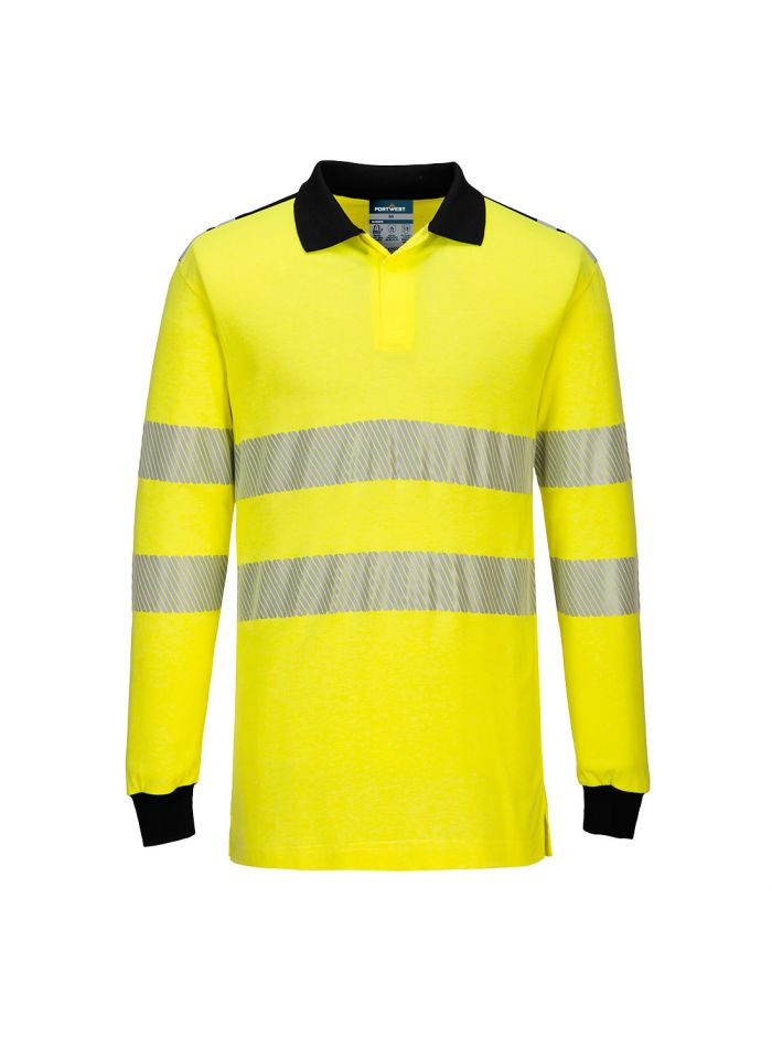 PW3 Modaflame Knit Hi-Vis FR Long Sleeve Polo Shirt, L, R, Yellow/Black