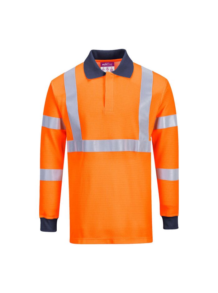Modaflame Knit HVO FR Long Sleeve Polo Shirt, L, R, Orange
