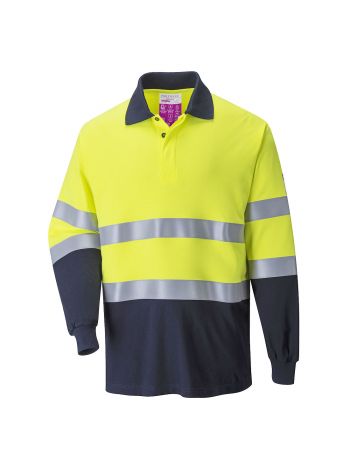 Modaflame Knit Hi-Vis Constrast FR Long Sleeve Polo Shirt, 4XL, R, Yellow/Navy