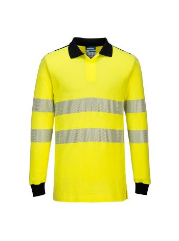 PW3 Modaflame Knit Hi-Vis FR Long Sleeve Polo Shirt, L, R, Yellow/Black